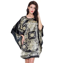 Новинка, Черное женское атласное платье с принтом, ночная рубашка, новинка, женское банное платье-кафтан, лето, домашняя одежда для дома размера плюс 6XL