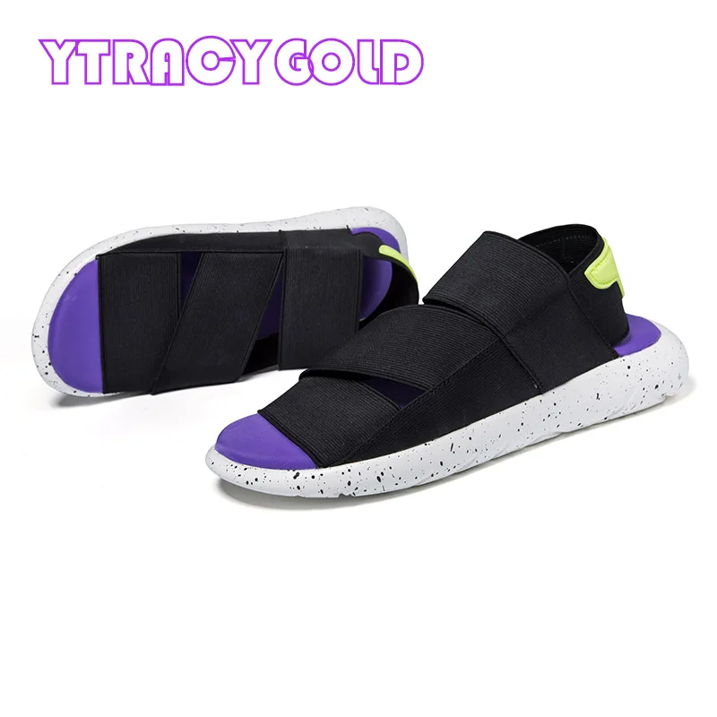 YTracyGold النساء الصنادل الصيف زوجين عارضة الشقق مريحة مرونة القماش حذاء فاخر للجنسين شباشب على الموضة إسفين صندل