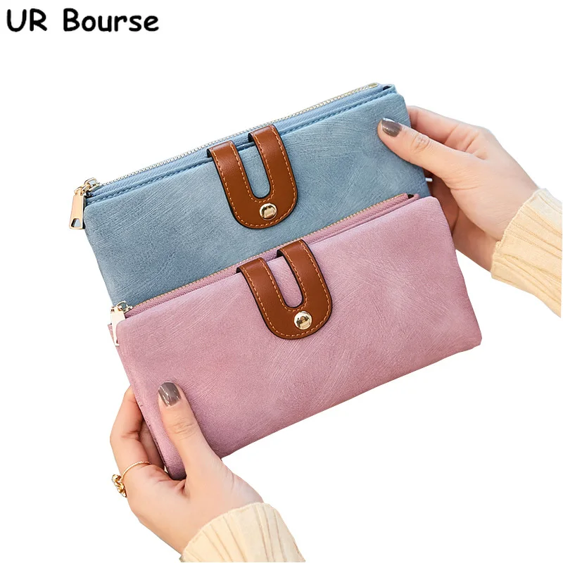 

UR BOURSE Women Long Clutch Bag Female Multi-card Wallet Ladies Two Folding Wallet Buckle Card Holder Girls Pu Leather Handbag