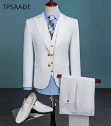 Индивидуальный заказ 3 предмета белый Тарья костюм мужской Корейский корейские облегающие Жених строгая Деловая одежда свадебное платье