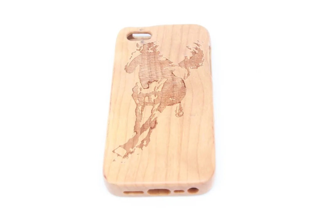 2pcs Handmade Natural Horse Pattern Wood Case Cover Protective Shell for Iphone 4 5 5s 6 6plus Free Shipping |