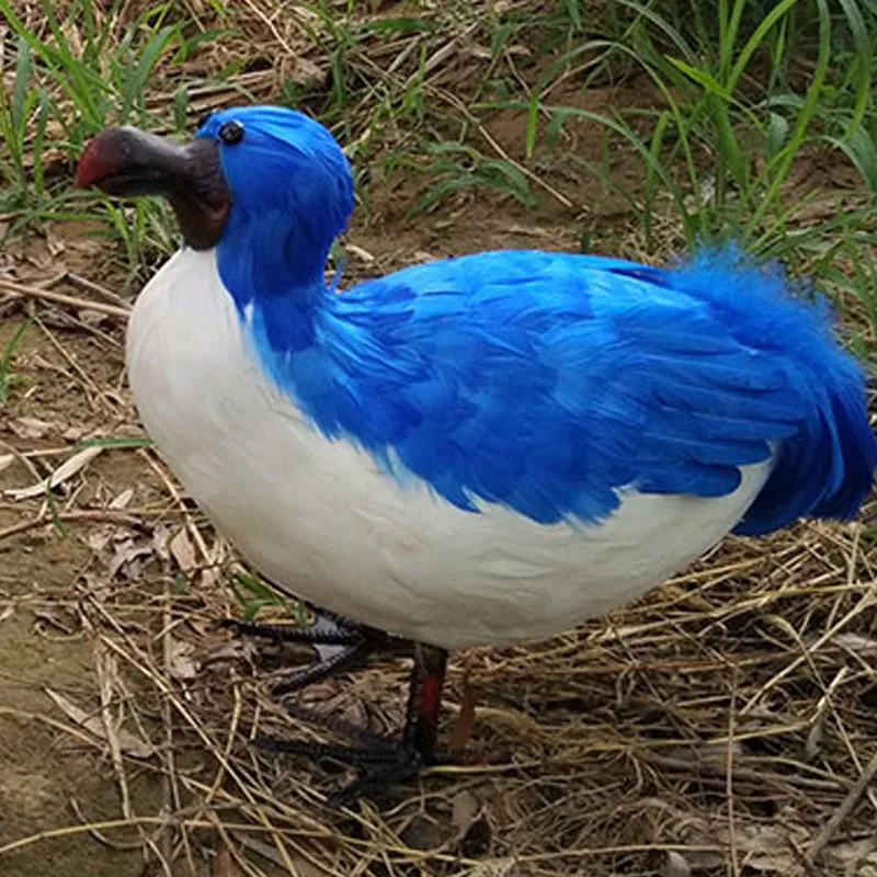Имитация dodo из пены и синих перьев большая птица 32x25 см твердая искусственная