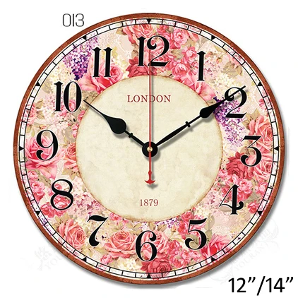 Home Decor Vintage Style Shabby Chic MDF Pink Rose Scene Vintage Style Wall Clock