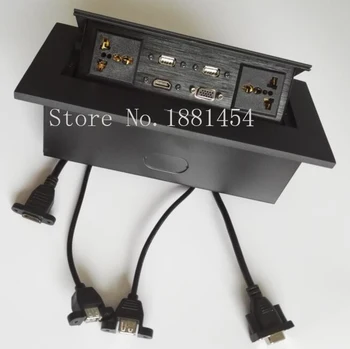 Buy 2*Universal + 2* Data USB +1* VGA+1*HDMI,with Line,Thick Edge Right Angle ,silver/black Socket For Meeting Room