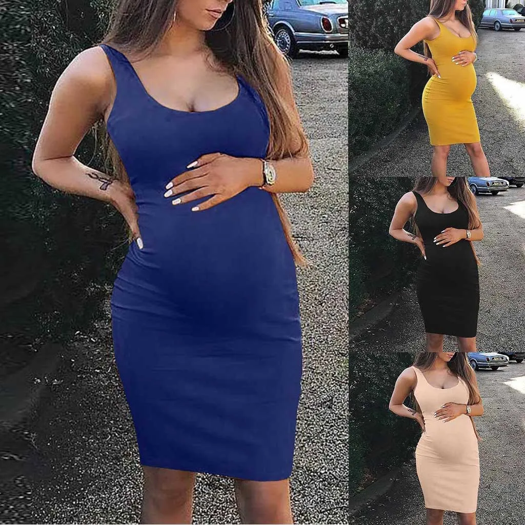 

Maternity Sexy Dresses Women Sleeveless Bandage Solid Slim Fit Dress Pregnancy Dress Photography Premama Summer Fashion Clothes