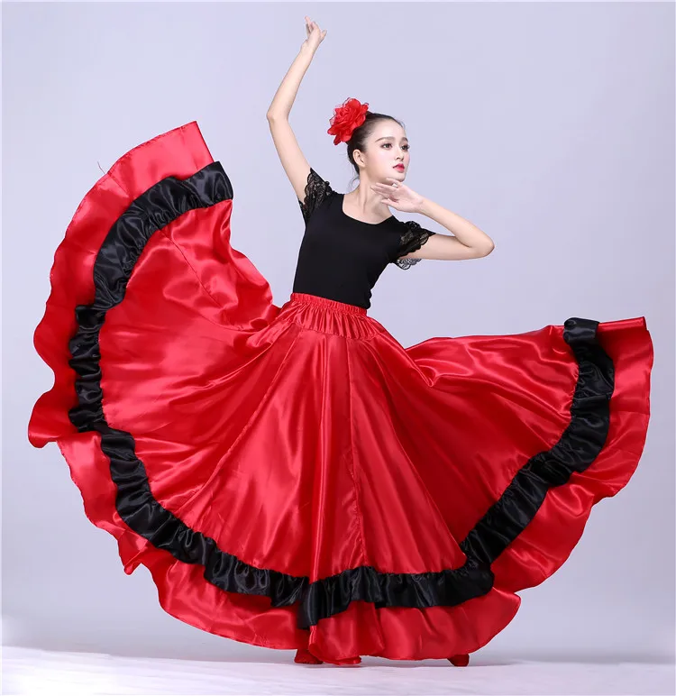 Размера плюс леди испанский фламенко юбочные танцевальные костюмы одежда для женщин Красный Черный испанская коррида фестиваль танец живота одежда