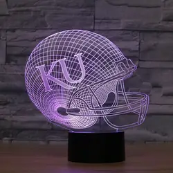 Американский футбол кепки 3D ночник Канзас Jayhawks клуб лампа USB светодио дный светодиодное освещение Настольный Декор ночник на прикроватную