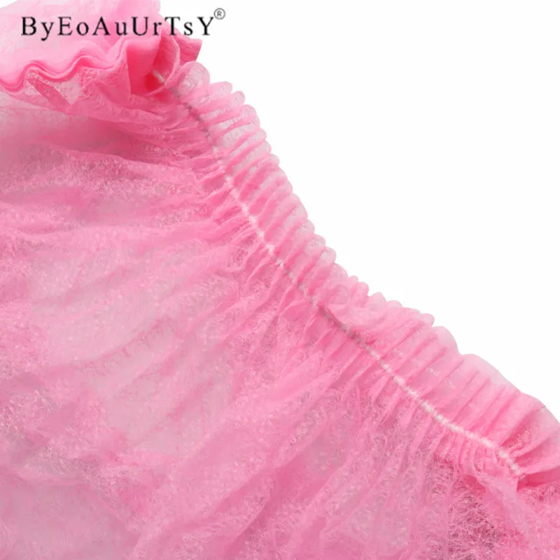 100pcs 일회용 Pleated 탄성 메쉬 모양 속눈썹 확장을위한 부직포 목욕 모자 명확한 방진 머리 모자 샤워 캡