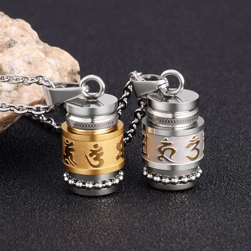 SOITIS Ом Мани Падме ГУМ буддизм стиль ожерелья с мантрой подвеска-Спиннер ожерелье мужчины и женщины из нержавеющей стали подвески на цепочках