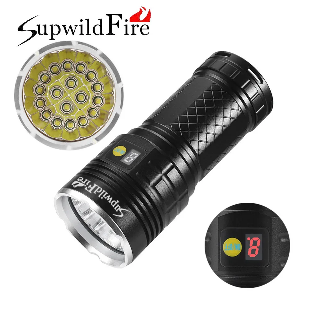 39000 Lumens SupwildFire 18 x XM-L T6 LED Power Digital Display Hunting Flashligt Camping Waterproof Rechargeable#3N19