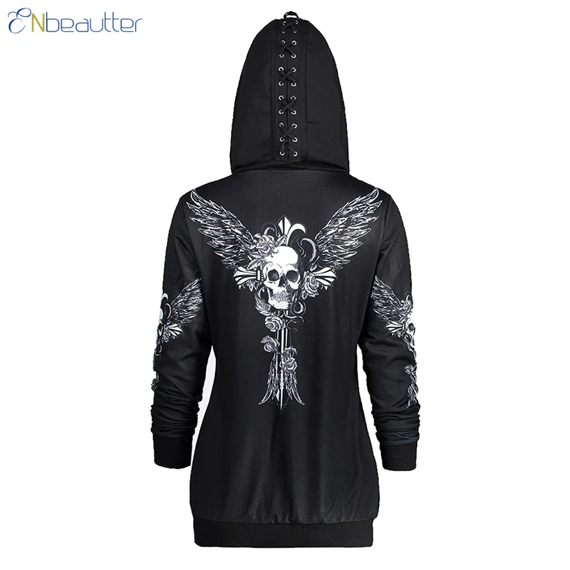 ENbeautter Sweatshirt Hoodies Women Skull Angel Wi...