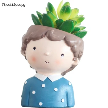 

2019 Cartoon Ceramics Boys Flower Pots 1 pcs wholesale Plant Pot Home Garden Table Mini Bonsai Cactus Planters Flowerpot Z533