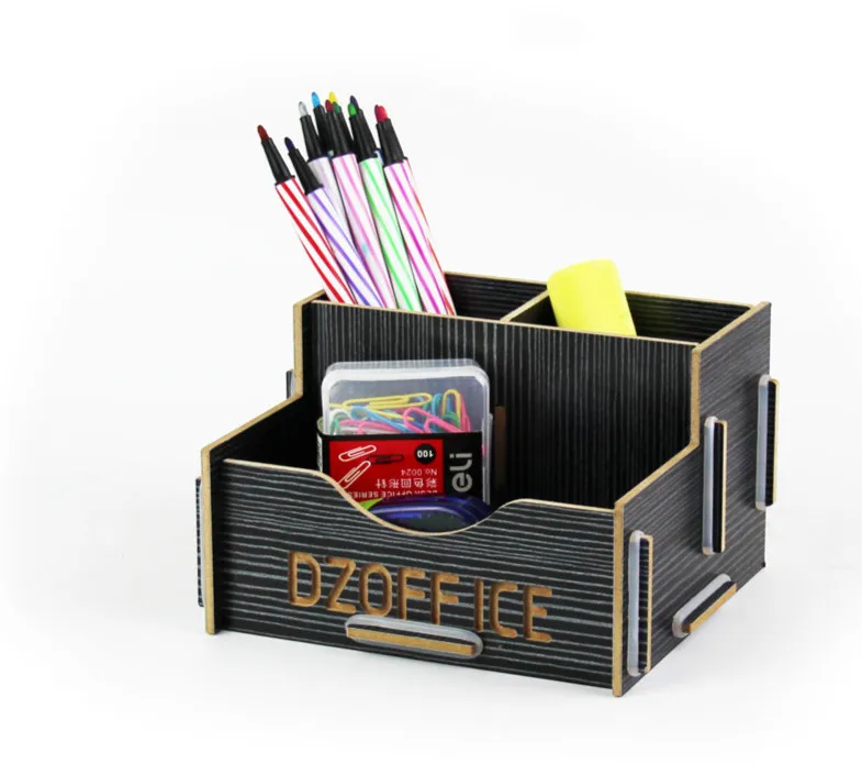 

Desktop multifunctional wooden pen holder combinational storage box