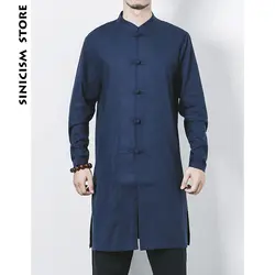 Sinicism Store новые мужские хлопковые льняные длинные рубашки с длинным рукавом рубашки с воротником-стойкой Китайская традиционная одежда