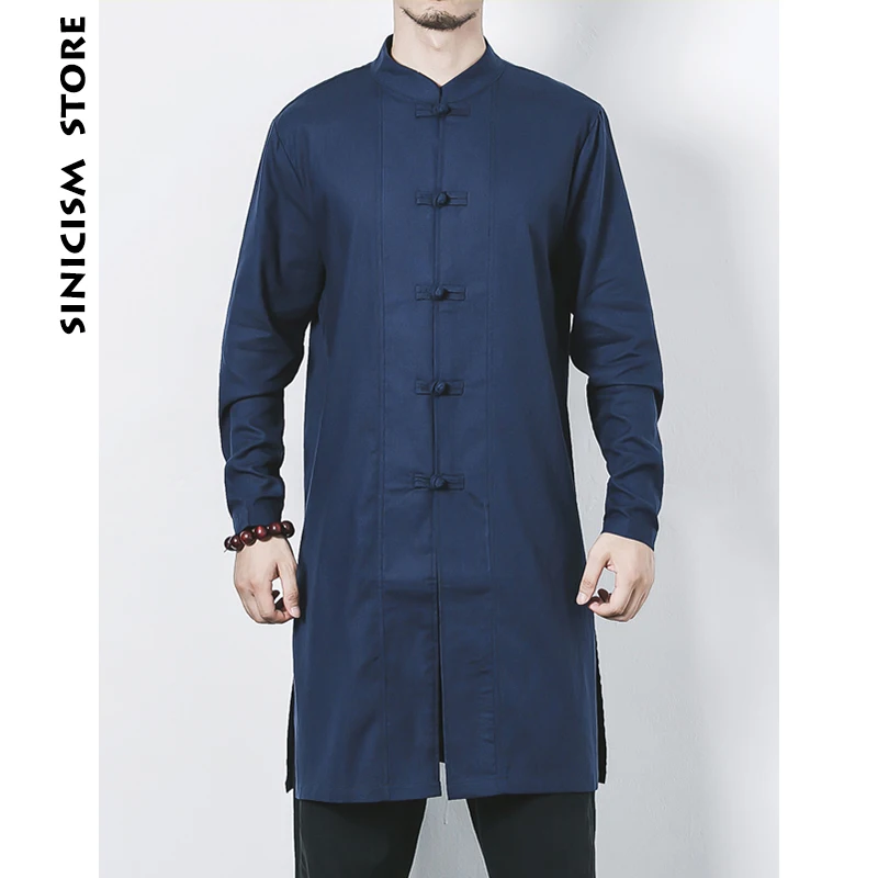 Meilleur Sinicisme Magasin Nouveaux Hommes Coton Lin Chemises Longues Chemises À Manches Longues Col montant Traditionnelle Chinoise Vêtements Homme Chemise Costume