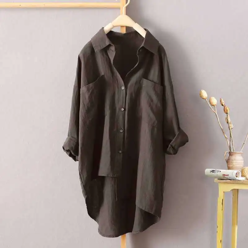 

Sexe Mara casual Solid Autumn Womens Tunic Tops Pockets Long Sleeve Women Blouse Shirt elegant loose Autumn Tops and Blouses