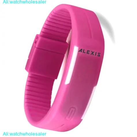 DW447I New Rectangular Magenta Watchcase LED Silicone Magenta Band Digital Watch