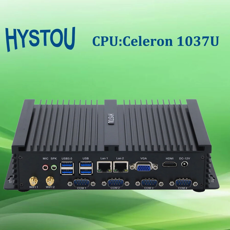 Hystou Dual Nic Mini PC With Celeron Processor 1037U New Mini Linux Embedded Mini Computer Windows 10 Support 4GB RAM 128GB SSD
