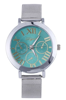 

YCYS!Mint Green Silver Mesh Band Analog Quartz Wrist Watch