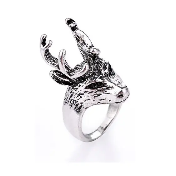 

Vintage Animal Fawn Sika deer Head Shape Ring Chunky Stainless Steel Punk Rock Rap Biker Skeleton Ring Gothic Jewelry Party Wome