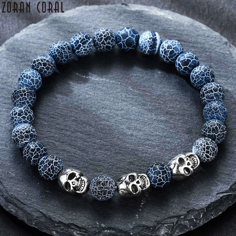 Pulsera de moda para hombre, cuentas naturales de piedra volcánica, Calavera, punk, personalidad, nueva|Pulseras amuleto| - AliExpress