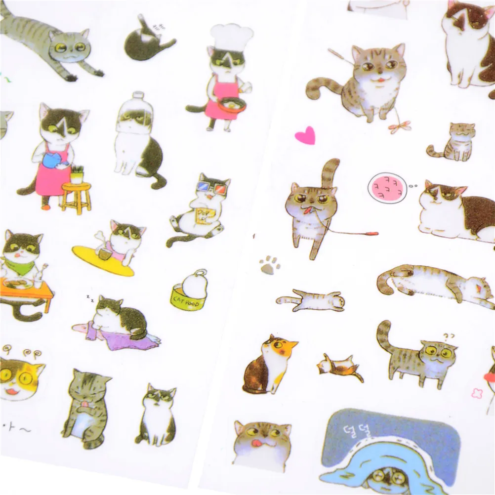 6 листов/упаковка корейские прозрачные ПВХ наклейки милый кот дневник, фотоальбом мультфильм Животные Классические игрушки-подарки оптом