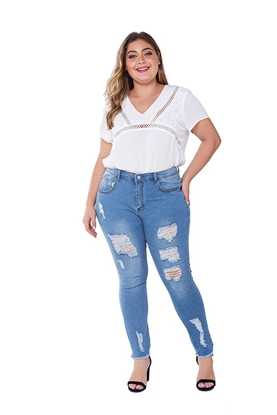 JoursNeige рваные джинсы для женщин полных мм размера плюс, узкие Стрейчевые джинсы, женские обтягивающие повседневные джинсовые брюки-карандаш, женские брюки - Цвет: D193