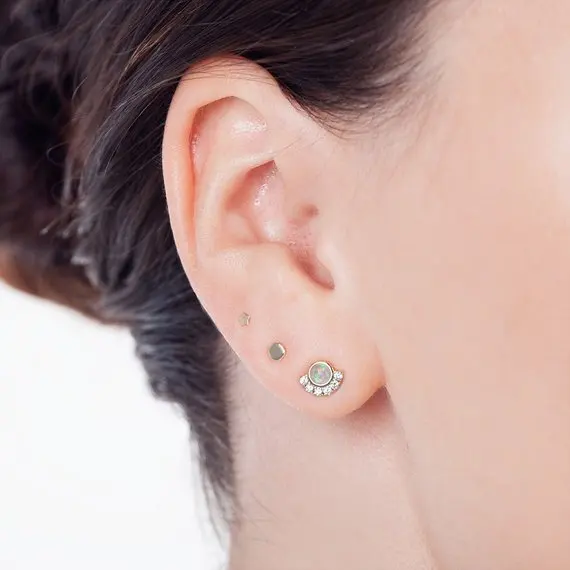 100% real 925 sterling silver gold Earrings Nostril Piercings CZ Opal Piercing Nose Curved Prong Nose Stud Rings Body Jewelry