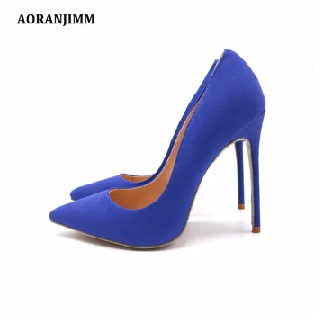 

Free shipping real pic purple blue kid suede leather pointed toe women lady discount 120mm high heel shoes pump size 33 34 42 43