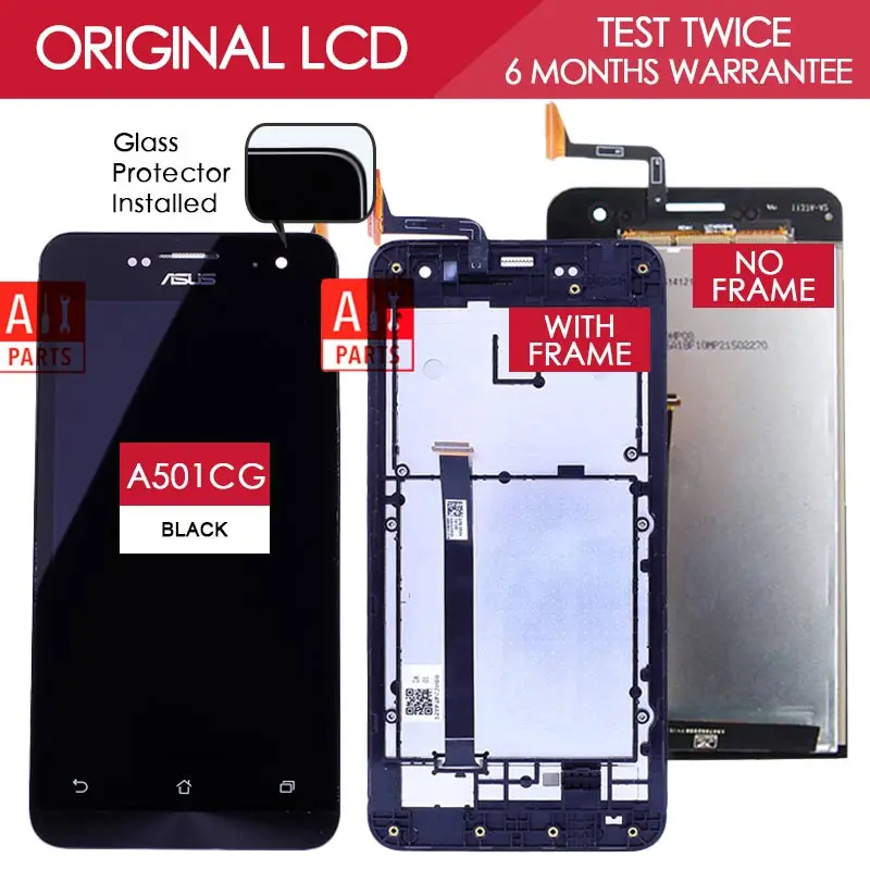 100 Original Tested 1280x720 Display For ASUS Zenfone 5 LCD Touch Screen With Frame Digitizer A500KL