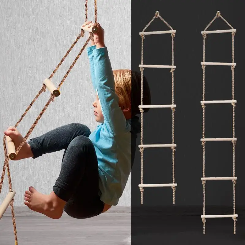 low cost  Wooden Rope Ladder Multi Rungs Children Climbing Toy Safe Sports Rope Swing