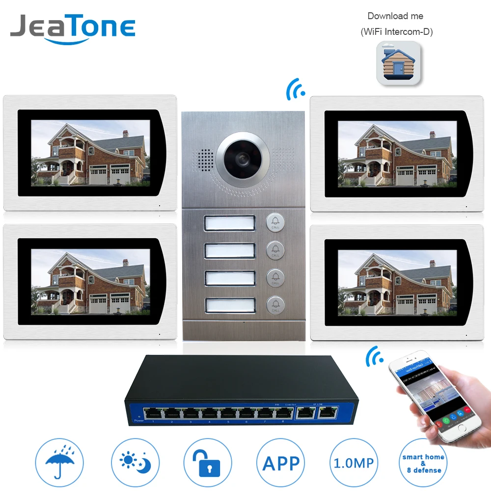 IP Door Phone WIFI Video Intercom System Video Doorbell 7'' Touch Screen for 4 Floors Apartment/8 Zone Alarm Support Smart Phone IP Door Phone WIFI Video Intercom System Video Doorbell 7'' Touch Screen for 4 Floors Apartment/8 Zone Alarm Support Smart Phone