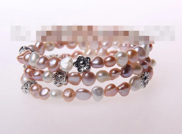 

free shipping 01039 3rows baroque white pink purple freshwater cultured pearl bracelet