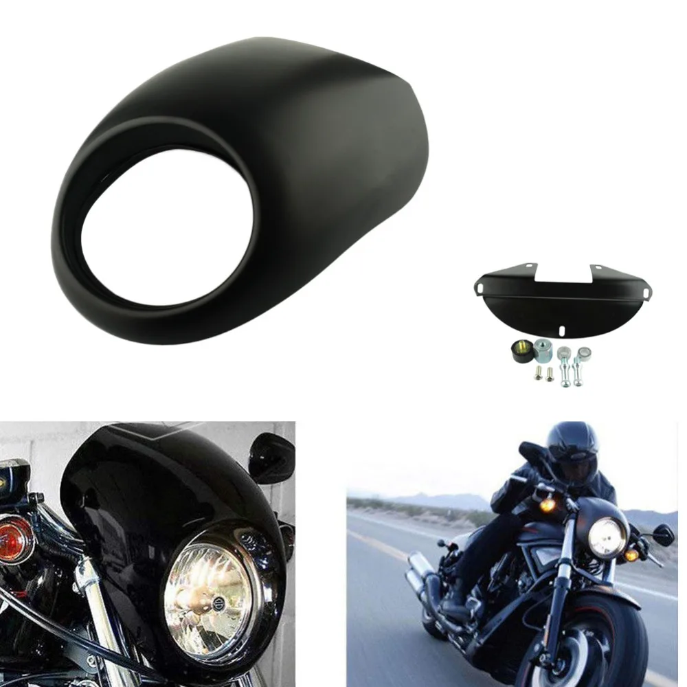 

Motorcycle Matte Black Front Cowl Fork Headlight Fairing Mask For Harley 883 48 1200 Front Fork Mount Dyna Sportster Head light