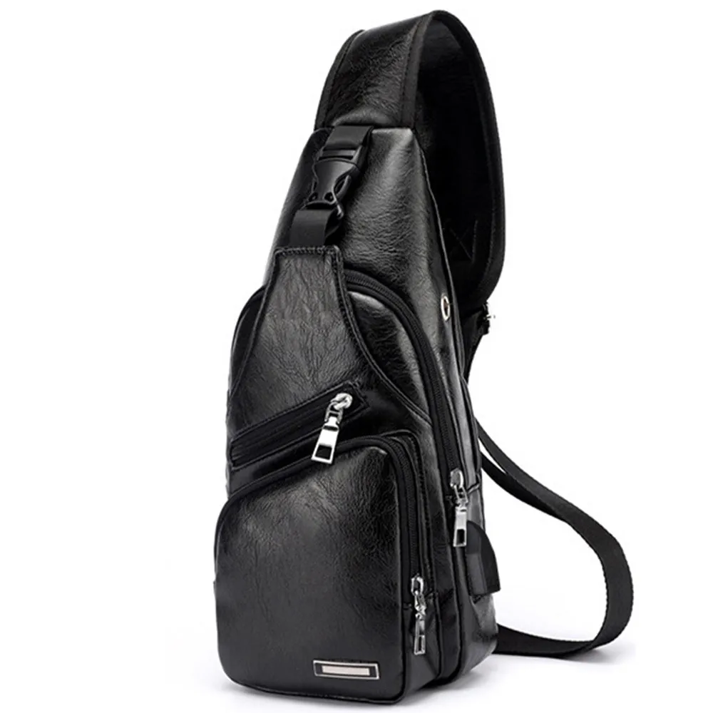 Кросс-Бордер для таможни PU сумка на плечо мужская сумка с зарядкой Мужская USB нагрудная сумка для писем грудь новая#415