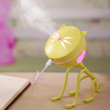 Office Desktop Mini Cartoon Cat Ultrasonic Humidifier Air Purifier with LED Light Creative Portable USB Aroma Humidifier for Car