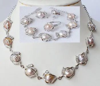 

Hot sale Free Shipping>>Fashion jewellery freshwater pearl necklace bracelet earring ring set