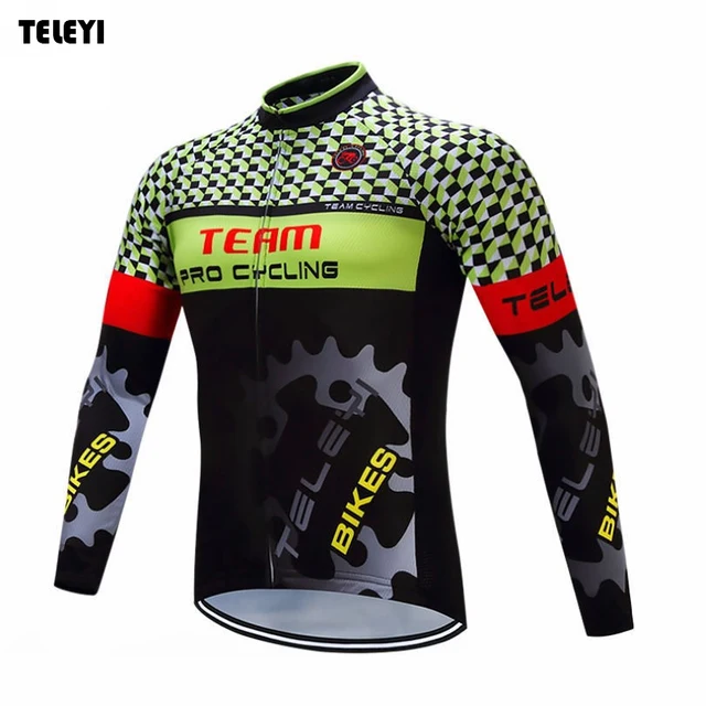 Best Price TELEYI Pro Team Men's Outdoor Sports Clothing Ropa Ciclismo Bike Bicycle Long Sleeve Cycling Jersey Top Shirts S-4XL