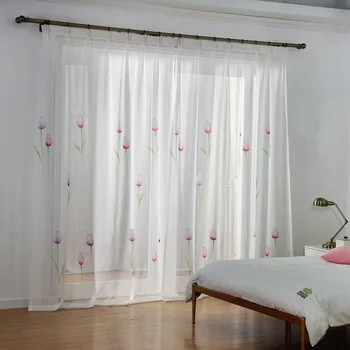 

2018 Top Fashion Direct Selling Modern Rope Curtains Chinese Hand Drawing Tulip For Bedroom Window Tulle Curtain Customized