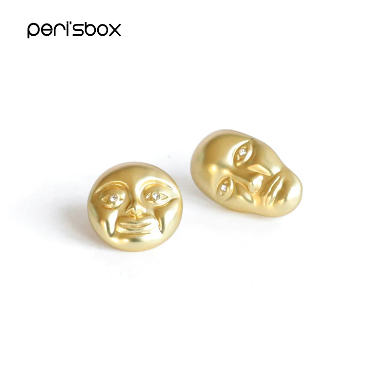 

Peri'sBox Boho Gold Color Metal Face Stud Earrings for Women Statement Geometrical Studs Earrings Funny Expression Post Earrings