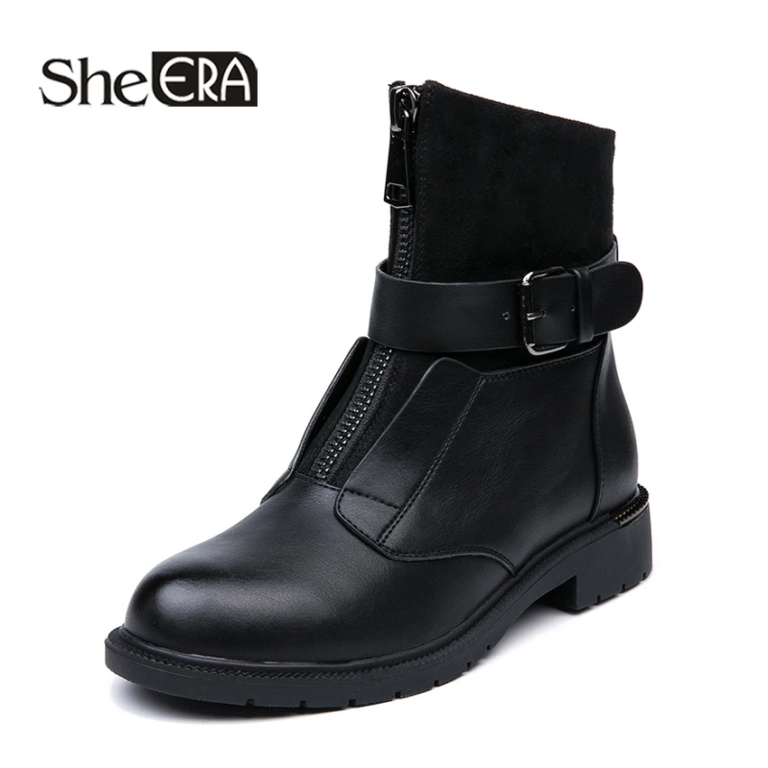 

New Fashion Women Boots Zip Buckle PU Women Ankle Boots Casual Lady Shoes Short Plush Keep Warm Winter Female Shoes She ERA