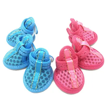 

4pcs/Set Casual Anti-Slip Small Dog Shoes Cute light Pet Shoes Shoe Spring Summer Breathable Soft Mesh Sandals Candy Colors