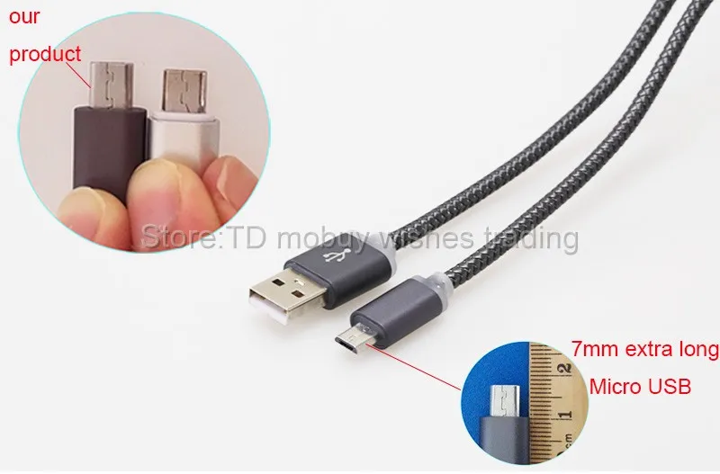 1m 7mm Long Micro USB Head Connector Charger Nylon Cable