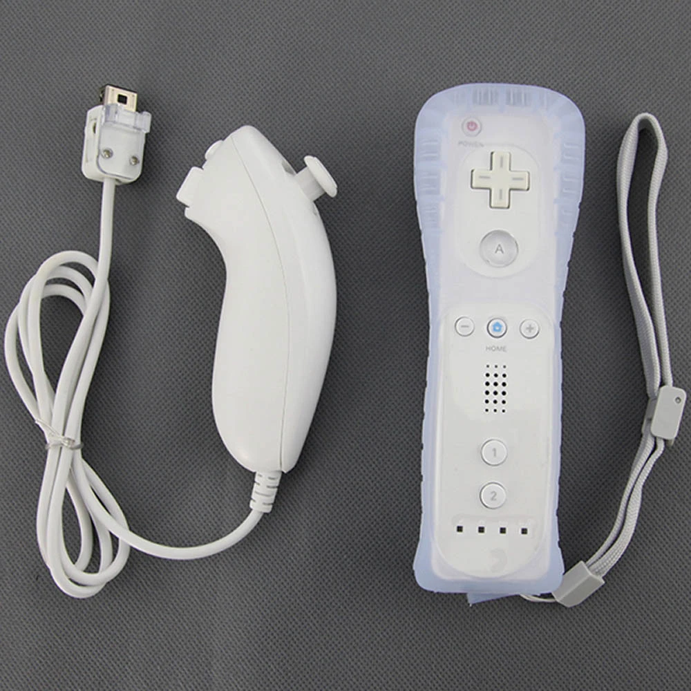 ViGRANDFree shpping 1Set Game Motion Plus Remote Nunchuck Controller Wireless Gaming Nunchuk Controllers with Silicon Case Strap