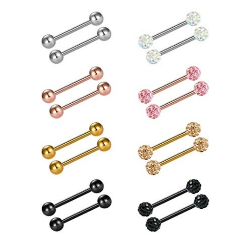 vcmart Nipple Rings Tongue Ring Surgical Steel Nipplerings Piercing Women Barbells 14G 6 Pairs 1/2&quot-9/16&quot-5/8&quot-3/4&quot |