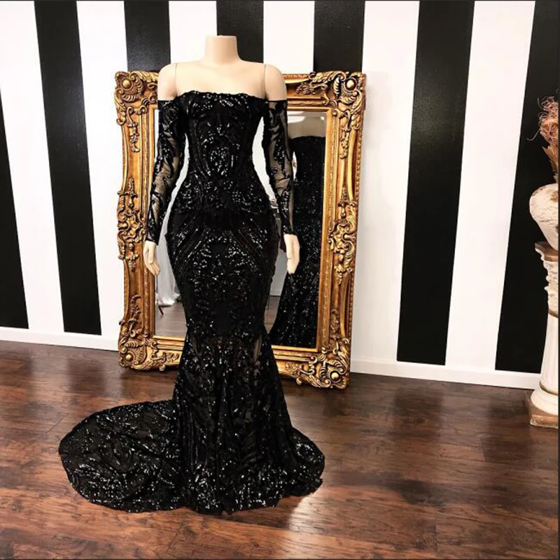 mermaid black prom dress