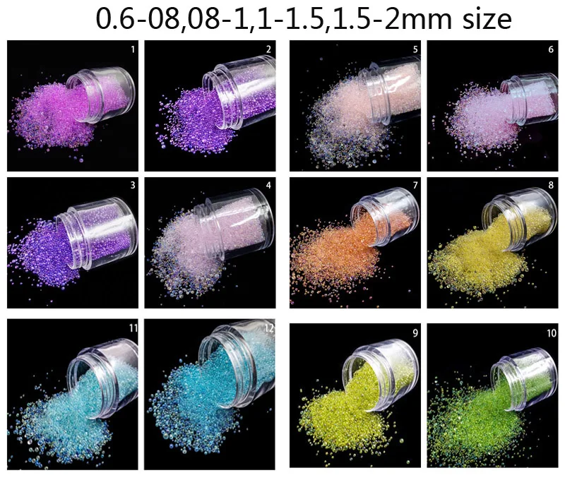 1 бутылка х 10 грамм/10 мл микро шарик мраморные икры для ногтей 12 цветов AB прозрачное стекло Миниатюрные микро шарики Икра для ногтей