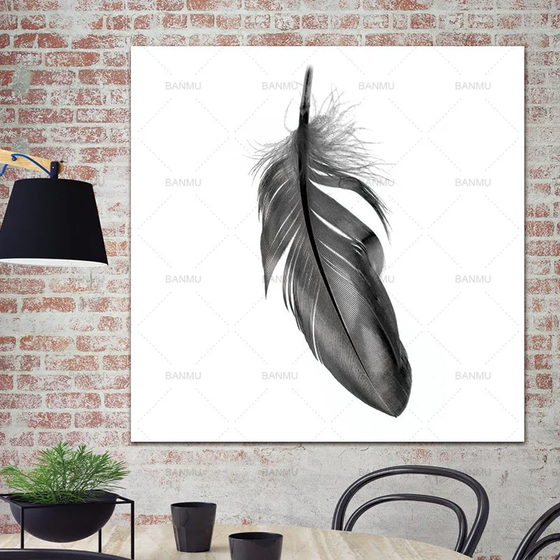 Canvas painting Feather wall art picture poster and print plant Art