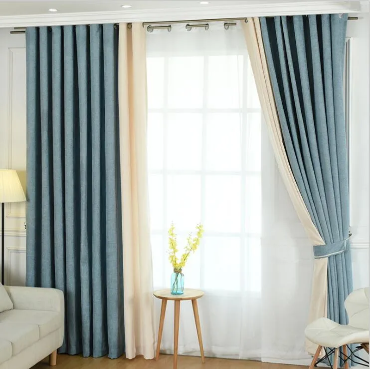 Затемненные шторы в синюю полоску для гостиной, коричневая прошитая Штора для спальни на окно, роскошная прозрачная органза из хлопка и льна - Цвет: 2