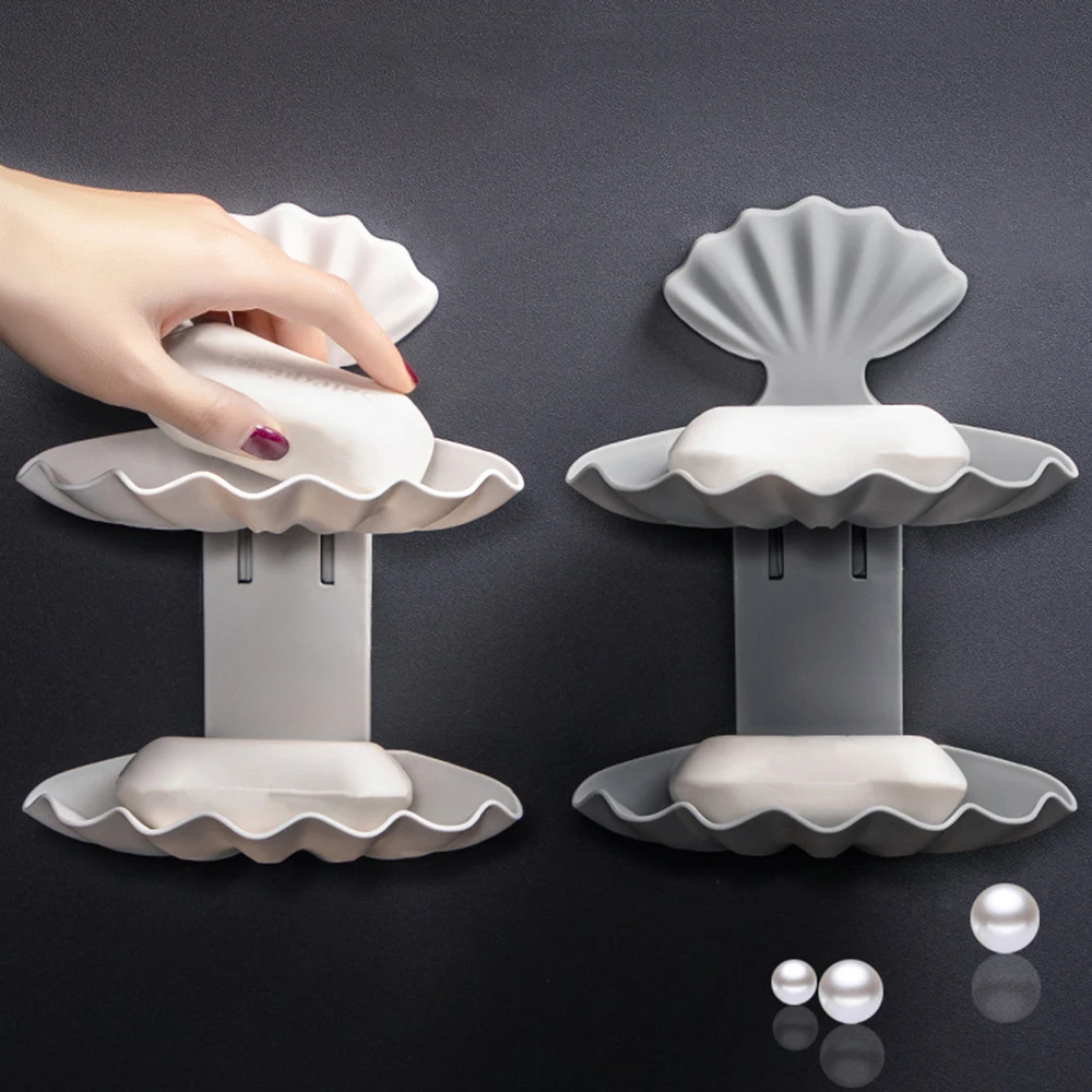

Creative Bathroom Decor Elegance Shell Double Drain Bathroom Soap Box Tray Storage Rack